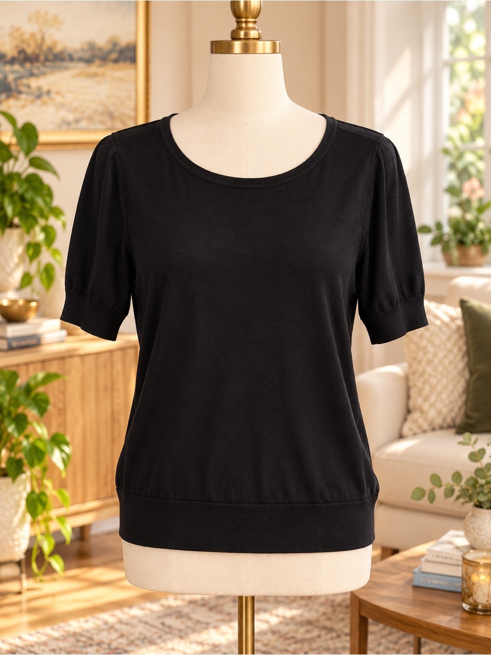 Lands' End Black Short-Sleeve Knit Top